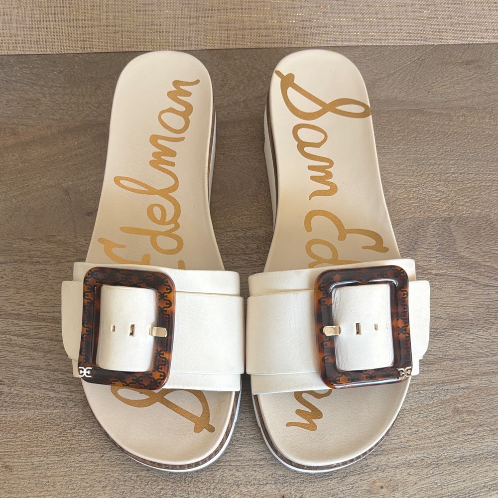 Sam Edelman Women's Cream Buckle Slide Sandals. Gently used.